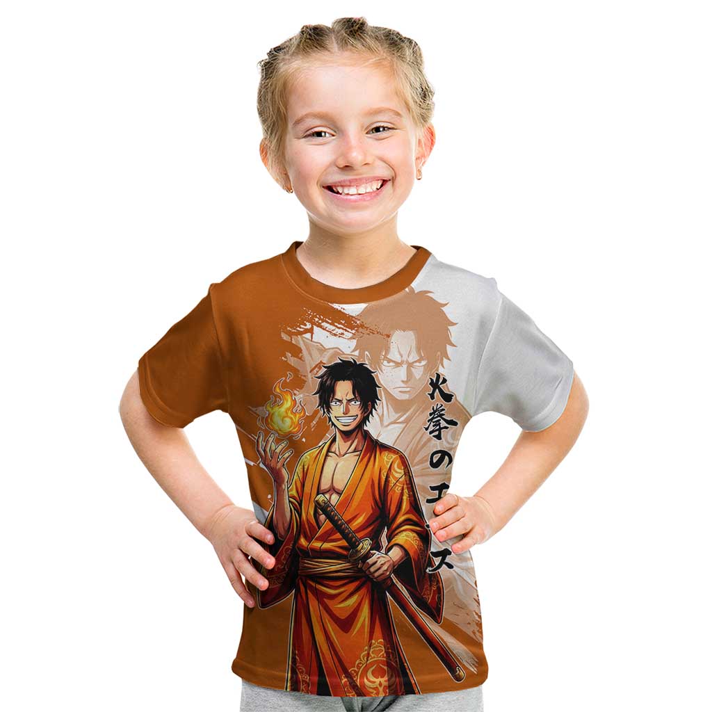 Wano Samurai Portgas D. Ace Kid T Shirt Fiery One Piece Brush Art