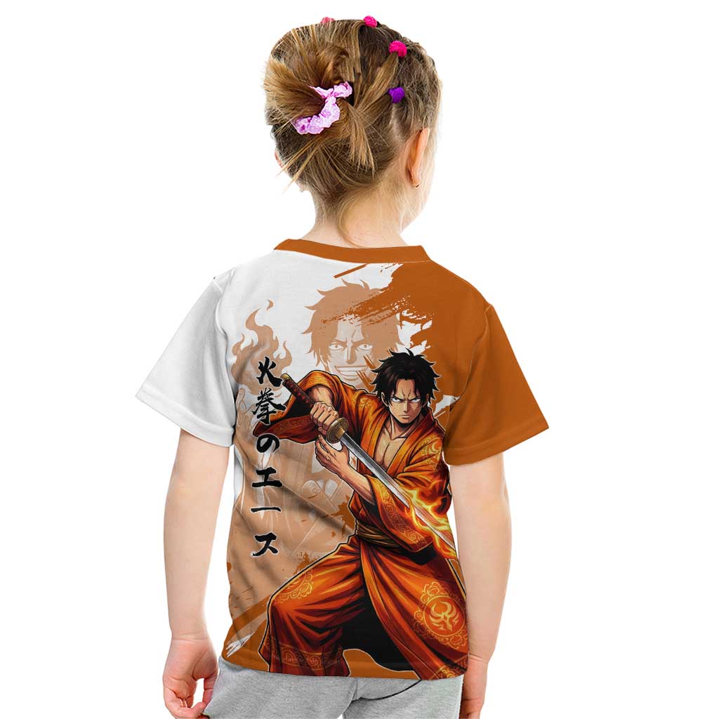 Wano Samurai Portgas D. Ace Kid T Shirt Fiery One Piece Brush Art