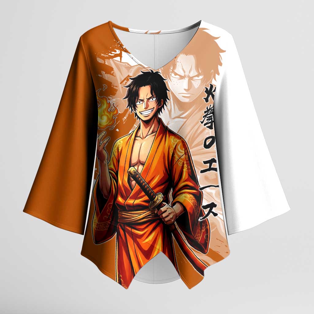 Wano Samurai Portgas D. Ace Kimono Sleeve Blouse Fiery One Piece Brush Art