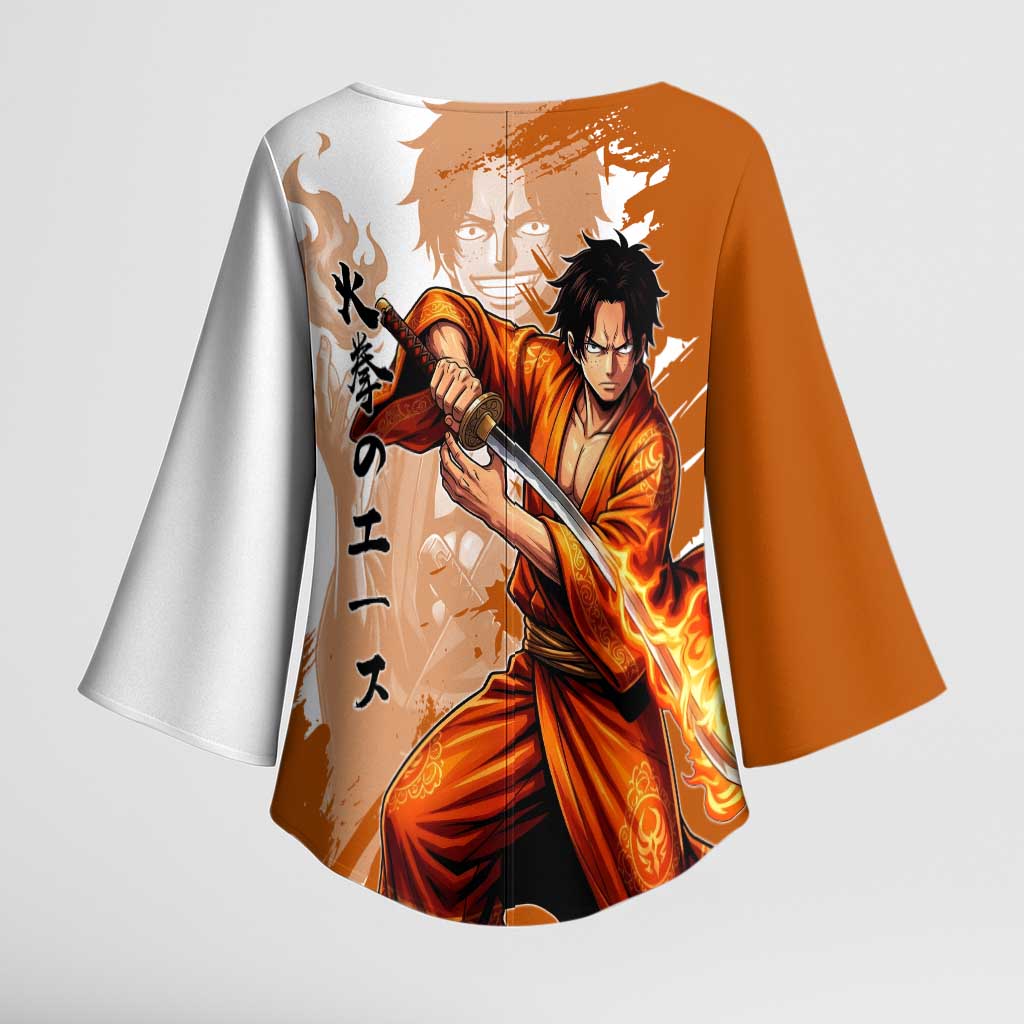 Wano Samurai Portgas D. Ace Kimono Sleeve Blouse Fiery One Piece Brush Art