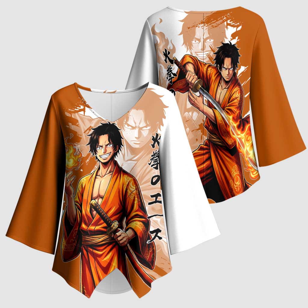 Wano Samurai Portgas D. Ace Kimono Sleeve Blouse Fiery One Piece Brush Art
