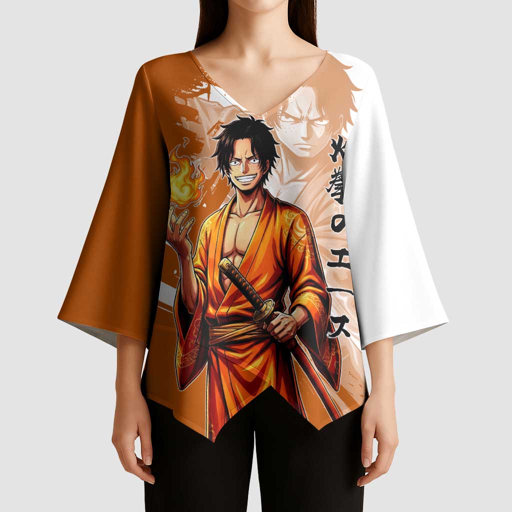 Wano Samurai Portgas D. Ace Kimono Sleeve Blouse Fiery One Piece Brush Art