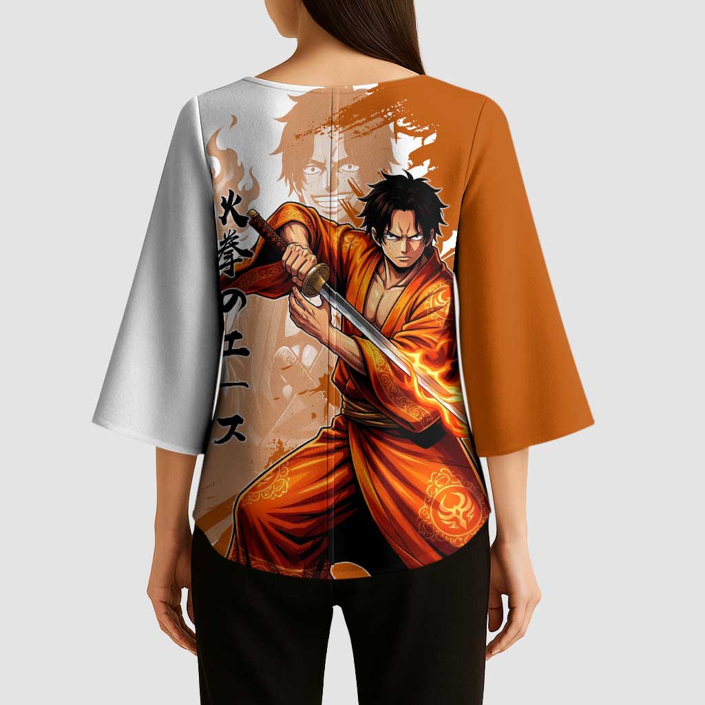 Wano Samurai Portgas D. Ace Kimono Sleeve Blouse Fiery One Piece Brush Art