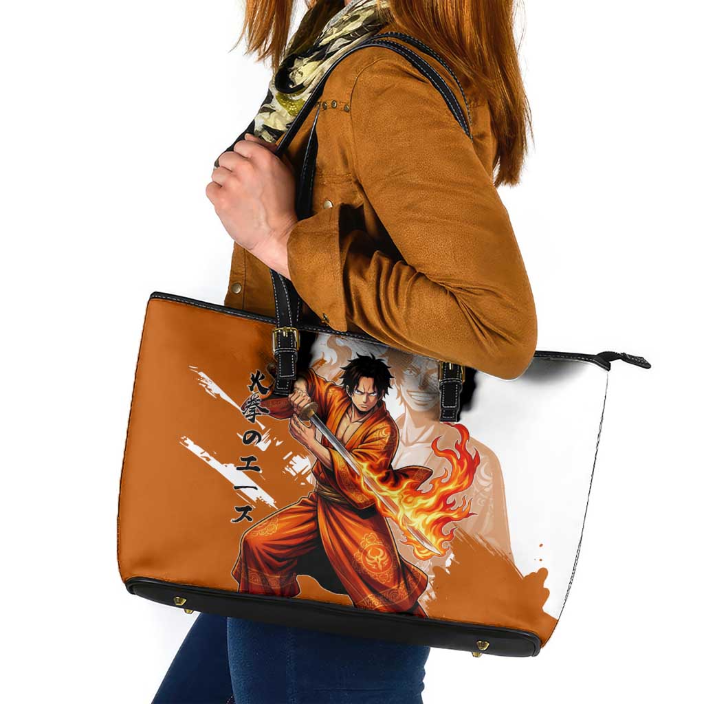 Wano Samurai Portgas D. Ace Leather Tote Bag Fiery One Piece Brush Art