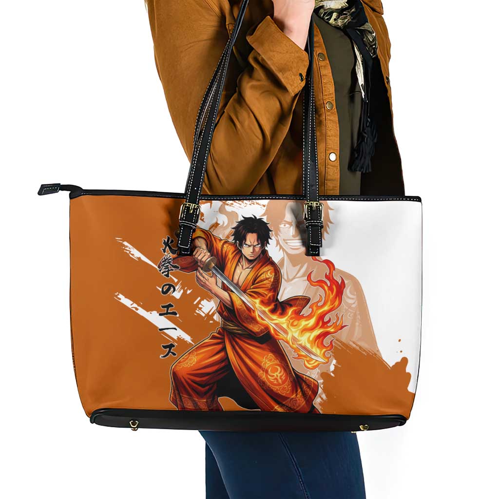 Wano Samurai Portgas D. Ace Leather Tote Bag Fiery One Piece Brush Art
