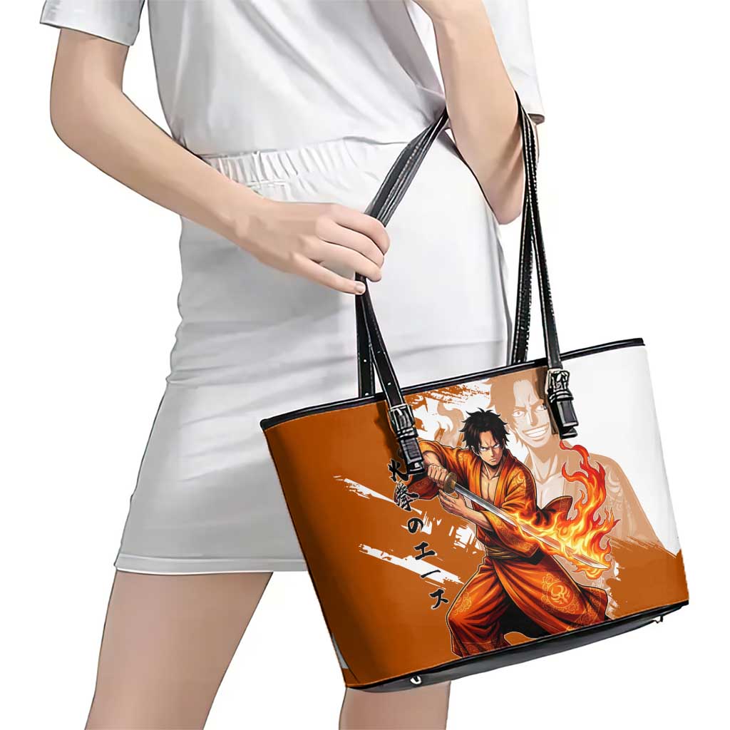 Wano Samurai Portgas D. Ace Leather Tote Bag Fiery One Piece Brush Art