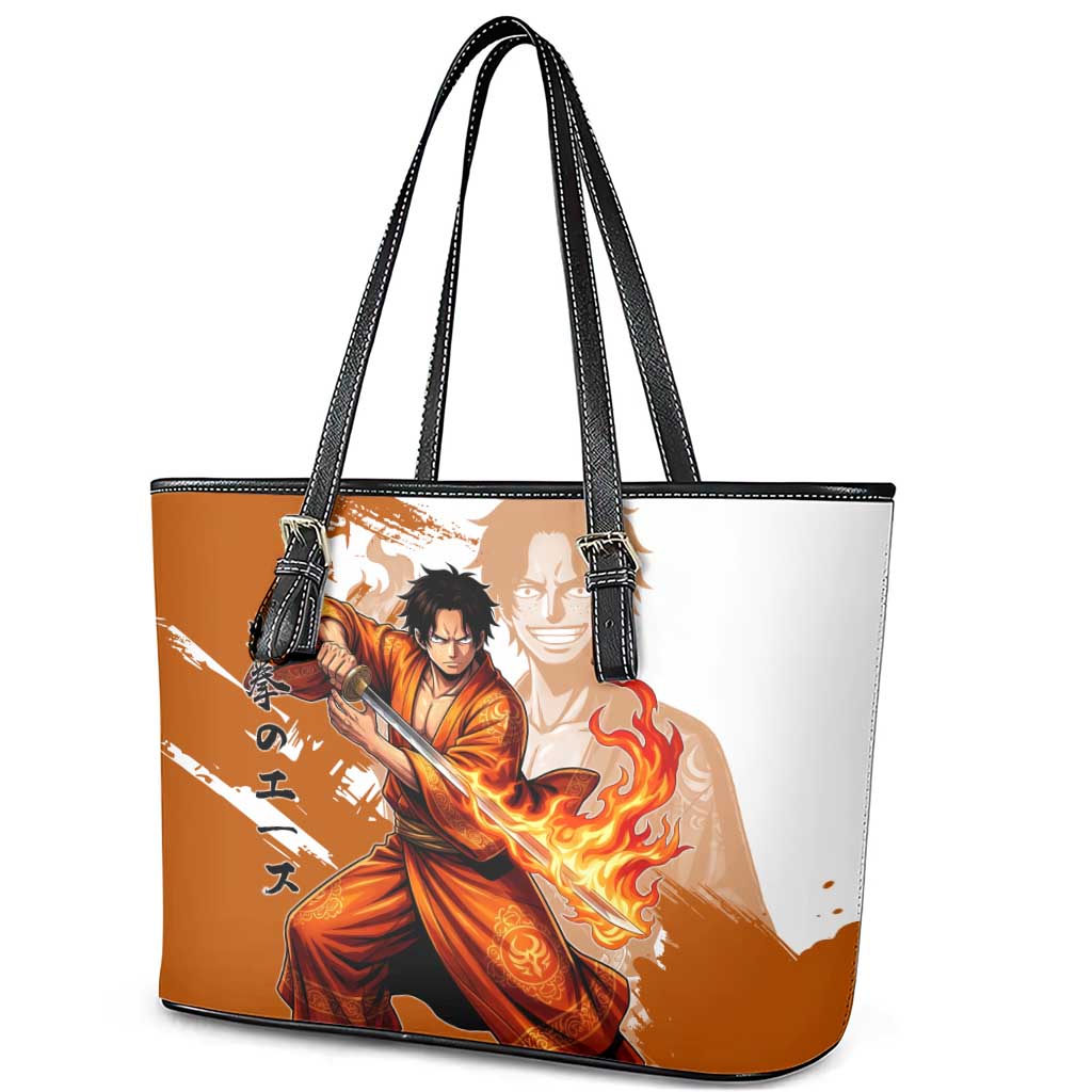 Wano Samurai Portgas D. Ace Leather Tote Bag Fiery One Piece Brush Art