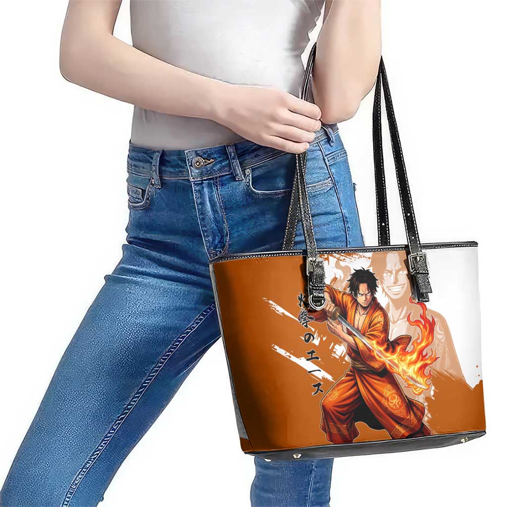 Wano Samurai Portgas D. Ace Leather Tote Bag Fiery One Piece Brush Art
