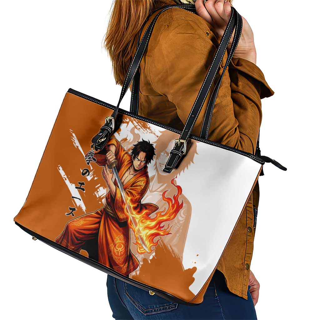 Wano Samurai Portgas D. Ace Leather Tote Bag Fiery One Piece Brush Art