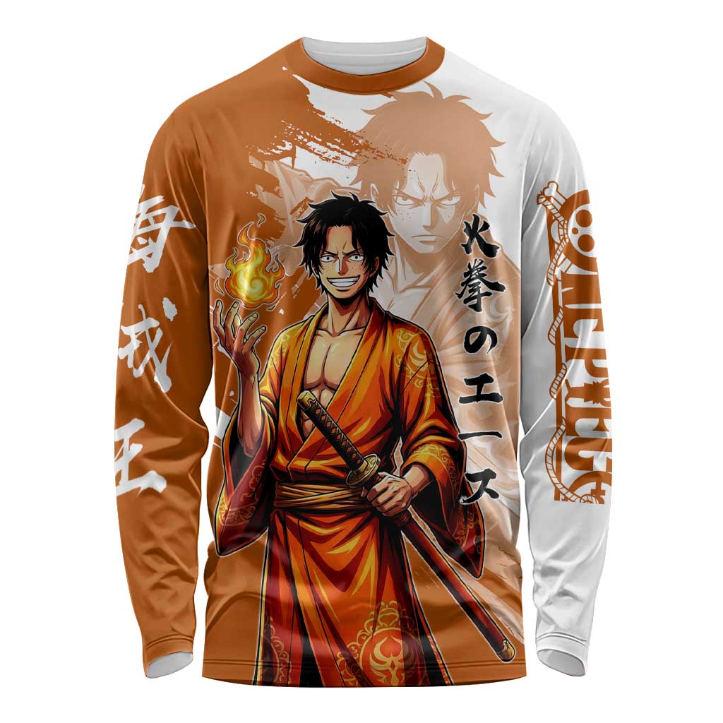 Wano Samurai Portgas D. Ace Long Sleeve Shirt Fiery One Piece Brush Art