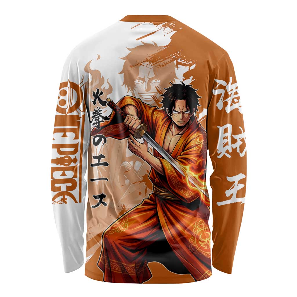 Wano Samurai Portgas D. Ace Long Sleeve Shirt Fiery One Piece Brush Art