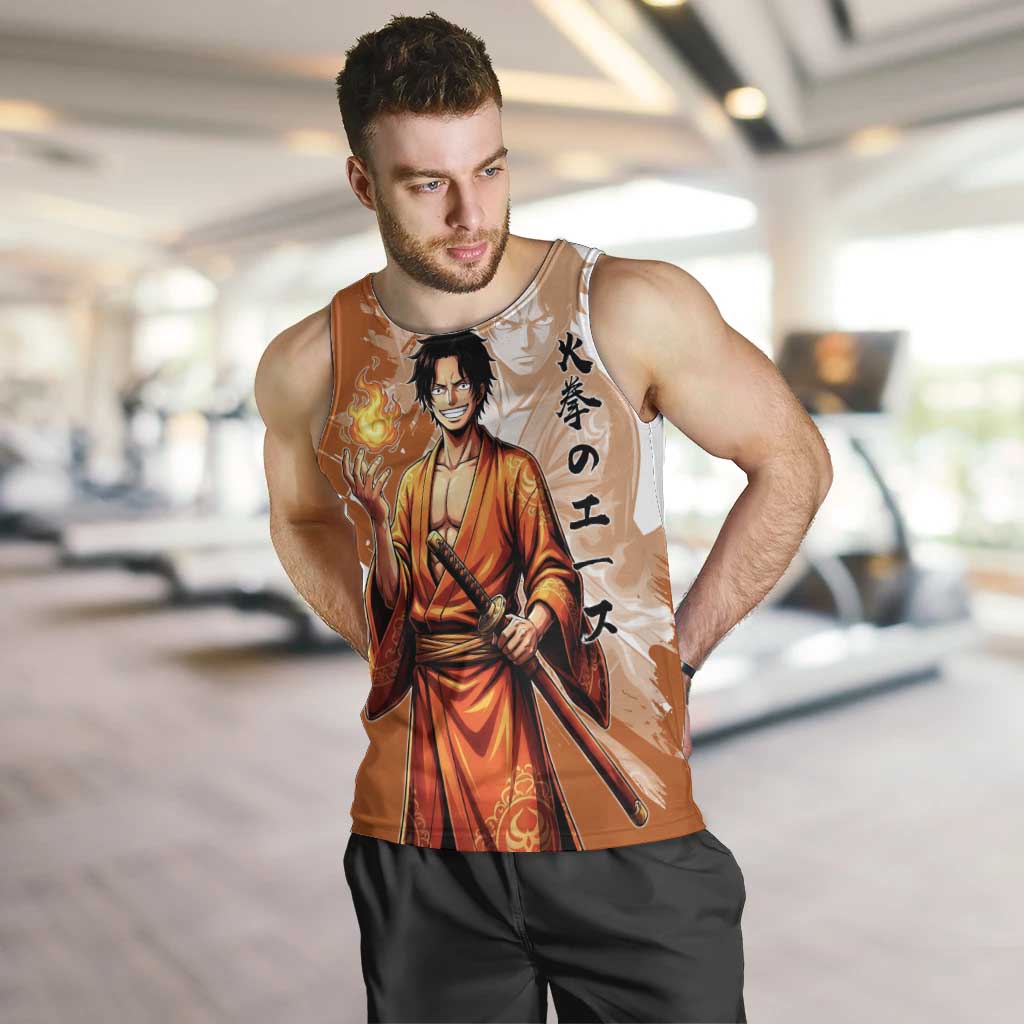 Wano Samurai Portgas D. Ace Men Tank Top Fiery One Piece Brush Art
