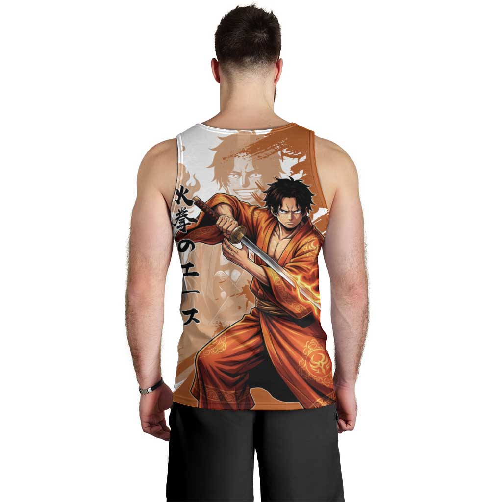 Wano Samurai Portgas D. Ace Men Tank Top Fiery One Piece Brush Art