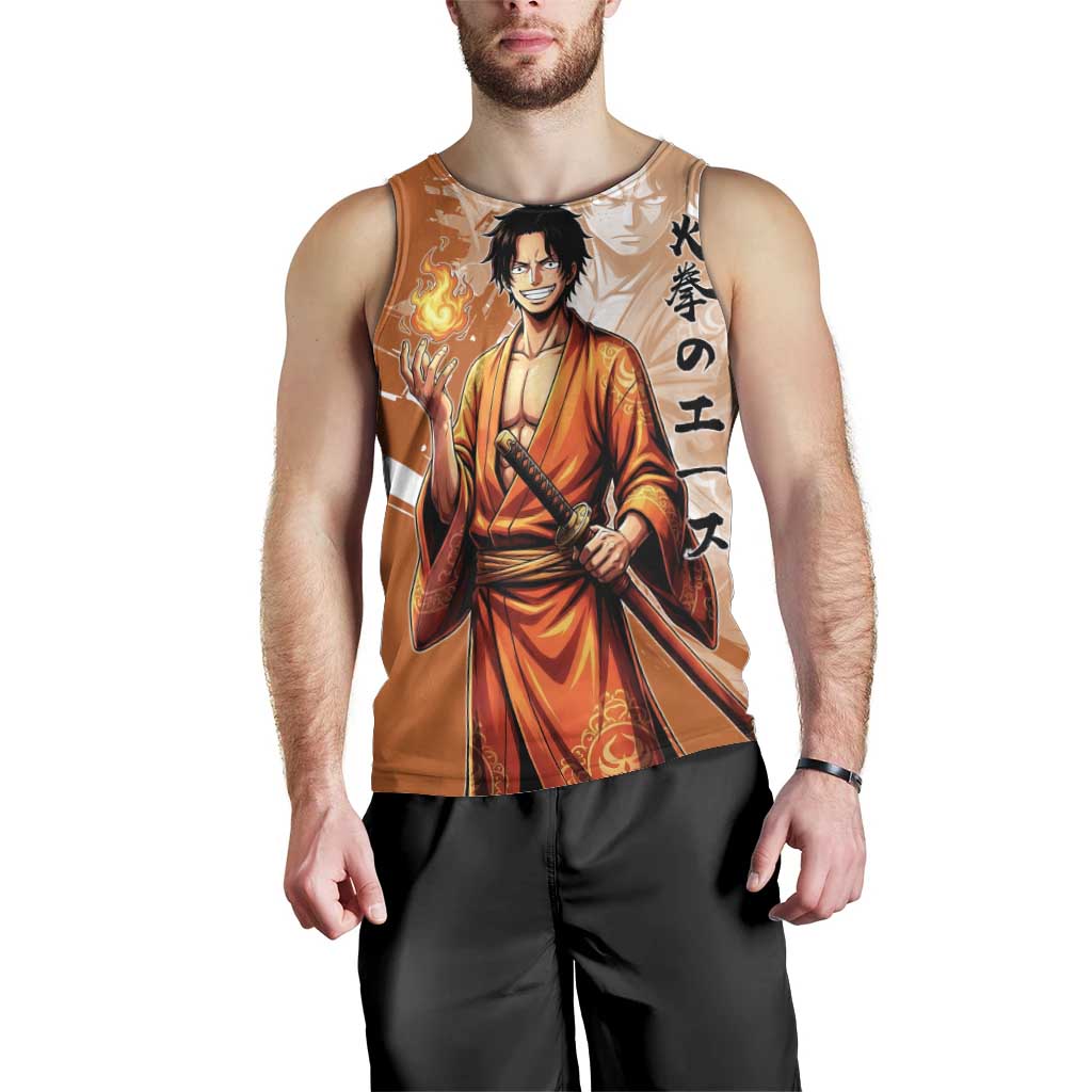 Wano Samurai Portgas D. Ace Men Tank Top Fiery One Piece Brush Art