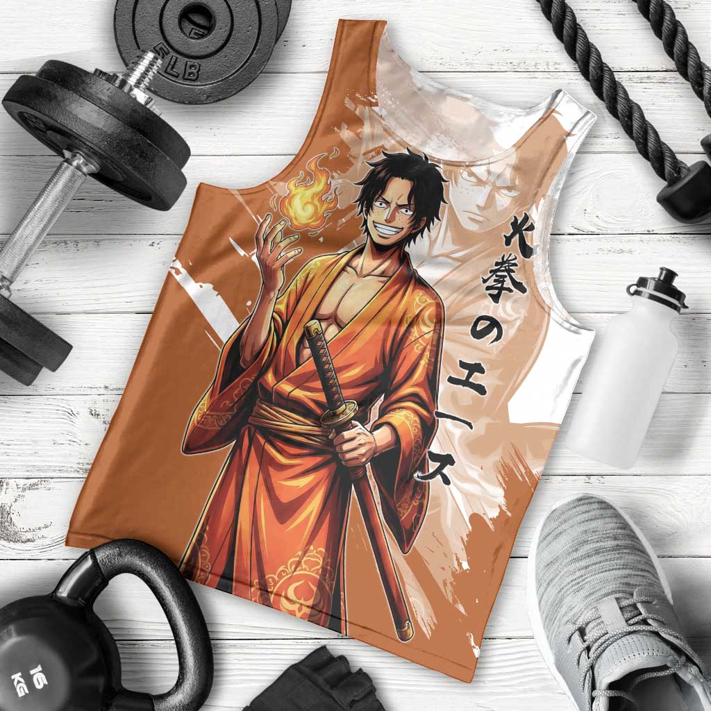 Wano Samurai Portgas D. Ace Men Tank Top Fiery One Piece Brush Art