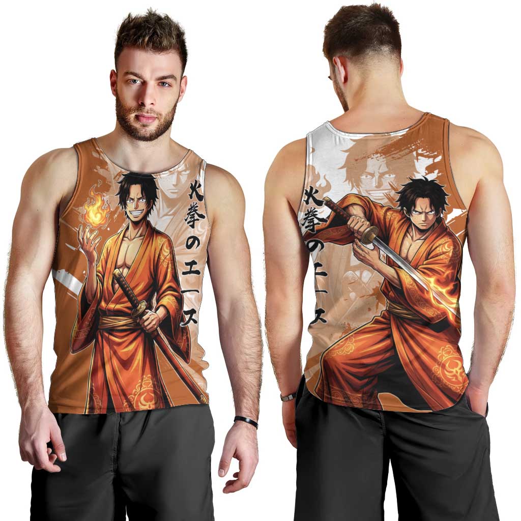 Wano Samurai Portgas D. Ace Men Tank Top Fiery One Piece Brush Art