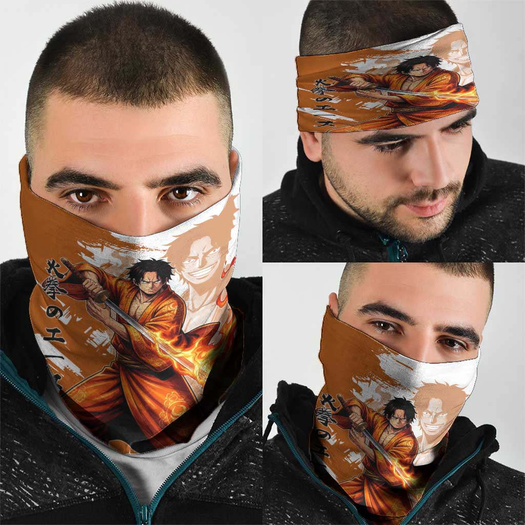 Wano Samurai Portgas D. Ace Neck Gaiter Fiery One Piece Brush Art
