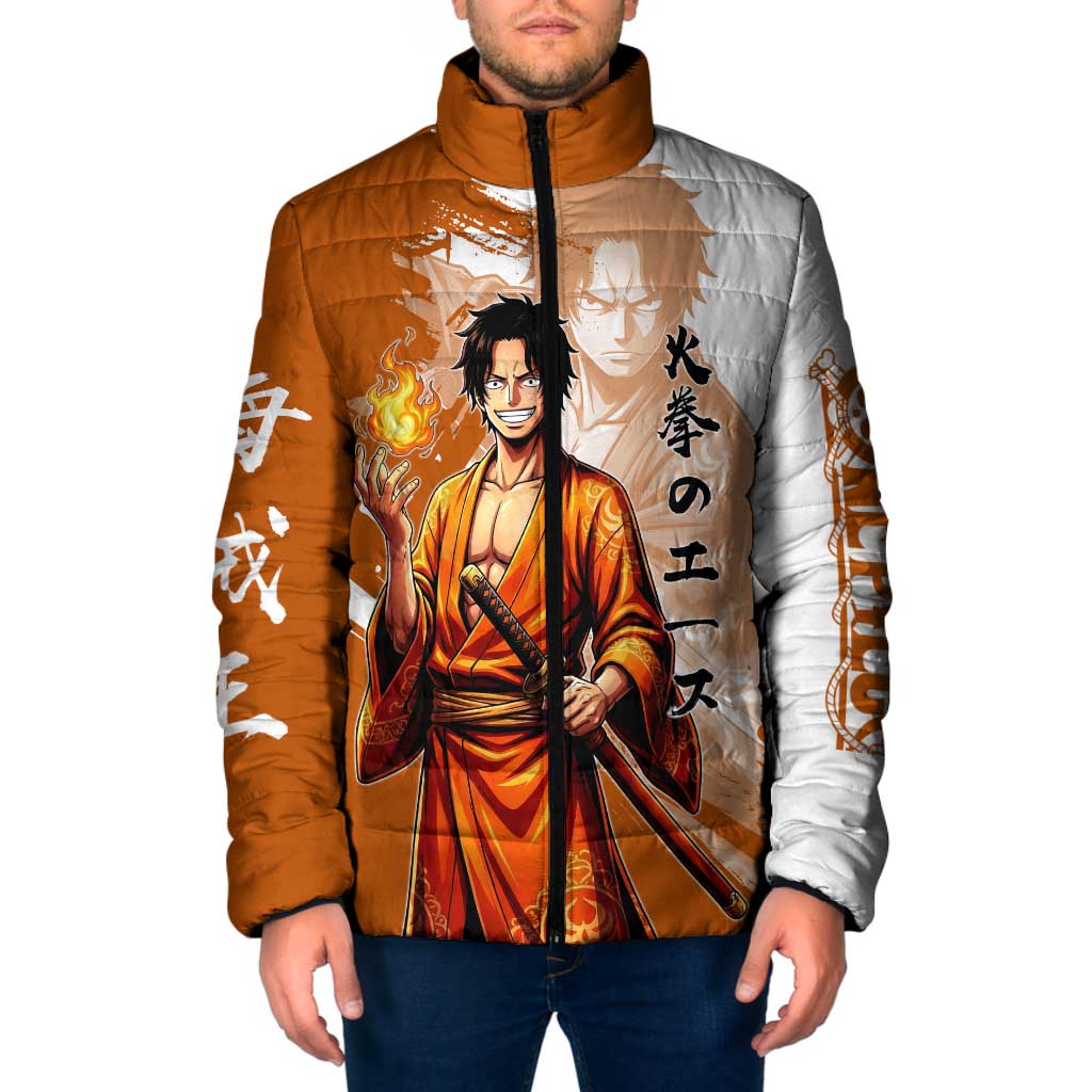 Wano Samurai Portgas D. Ace Padded Jacket Fiery One Piece Brush Art