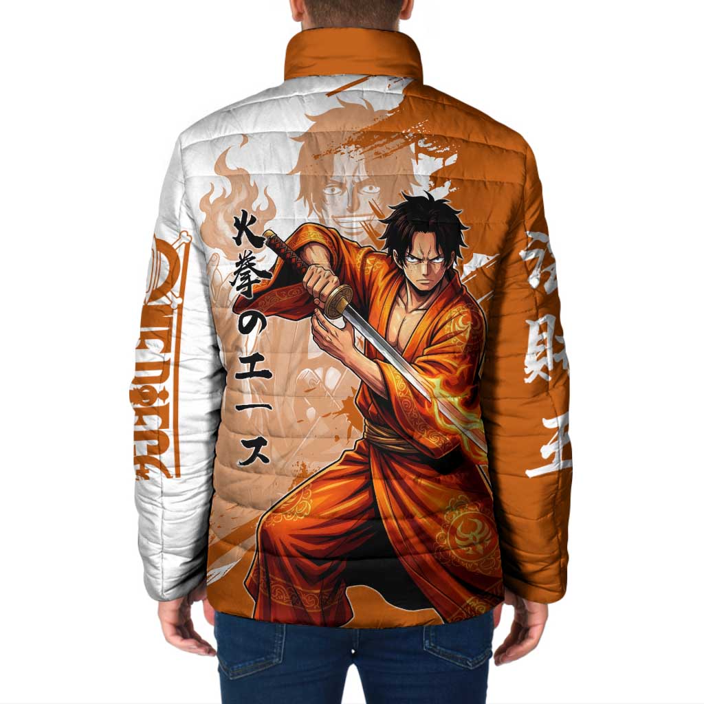 Wano Samurai Portgas D. Ace Padded Jacket Fiery One Piece Brush Art