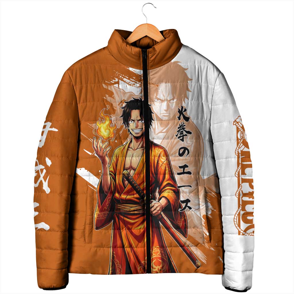 Wano Samurai Portgas D. Ace Padded Jacket Fiery One Piece Brush Art
