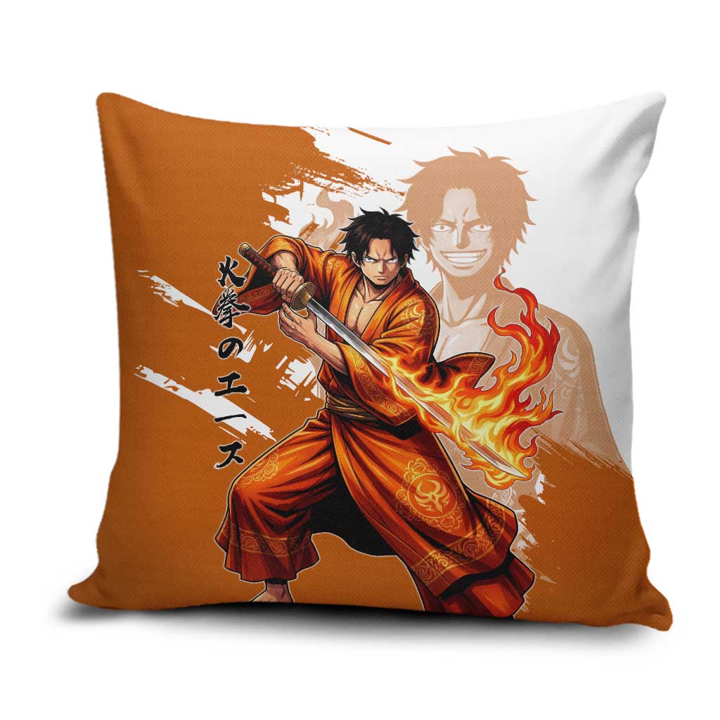 Wano Samurai Portgas D. Ace Pillow Cover Fiery One Piece Brush Art