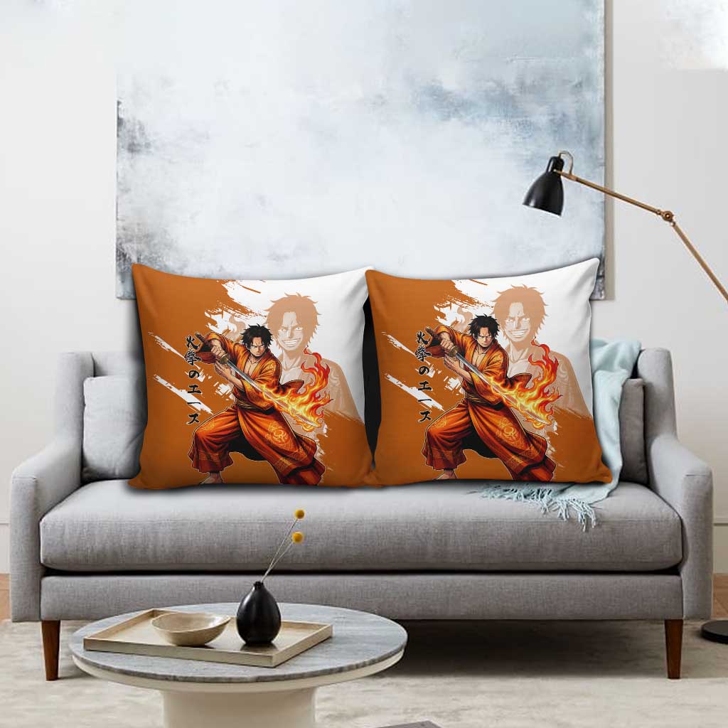 Wano Samurai Portgas D. Ace Pillow Cover Fiery One Piece Brush Art