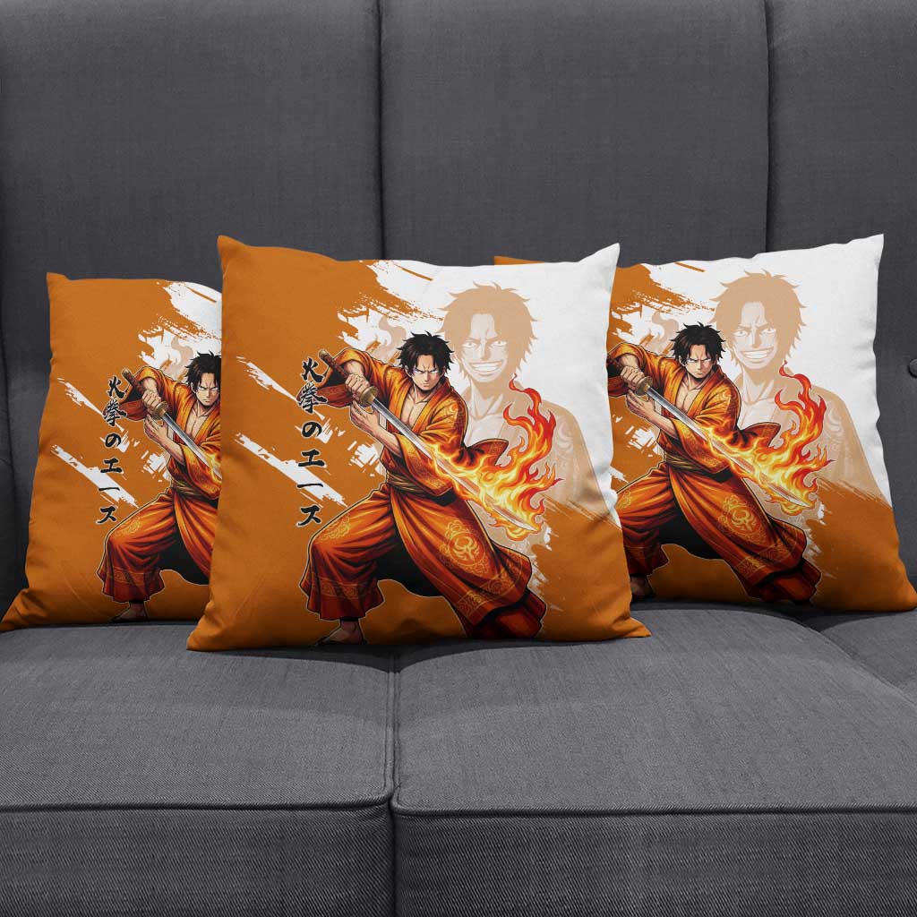Wano Samurai Portgas D. Ace Pillow Cover Fiery One Piece Brush Art