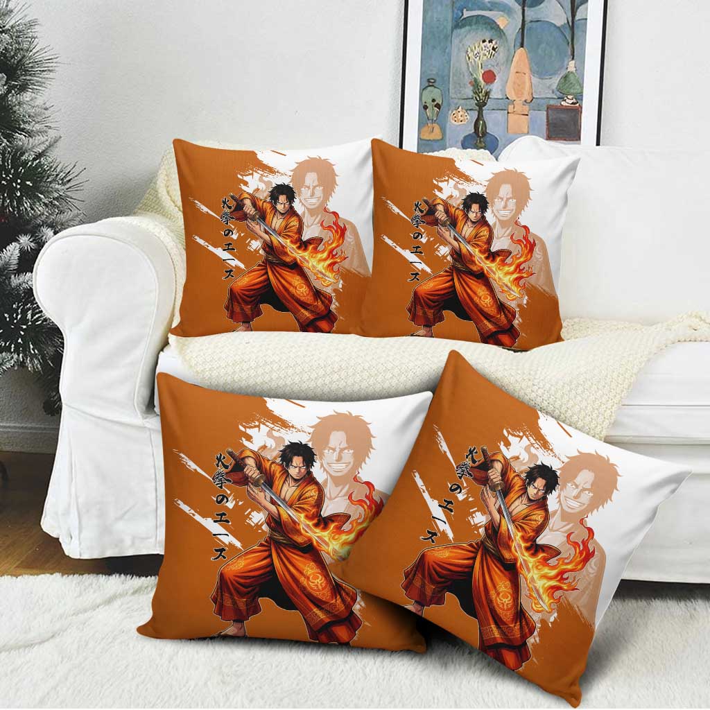 Wano Samurai Portgas D. Ace Pillow Cover Fiery One Piece Brush Art