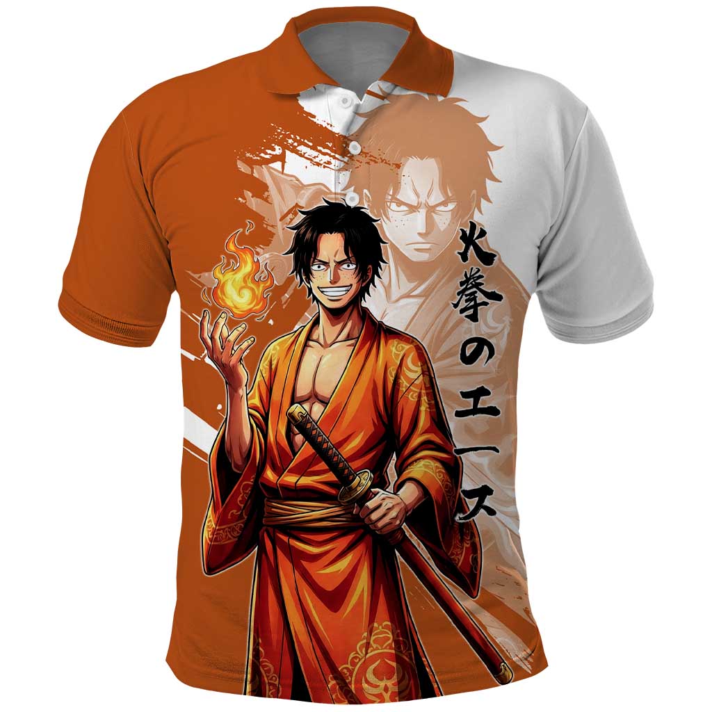 Wano Samurai Portgas D. Ace Polo Shirt Fiery One Piece Brush Art