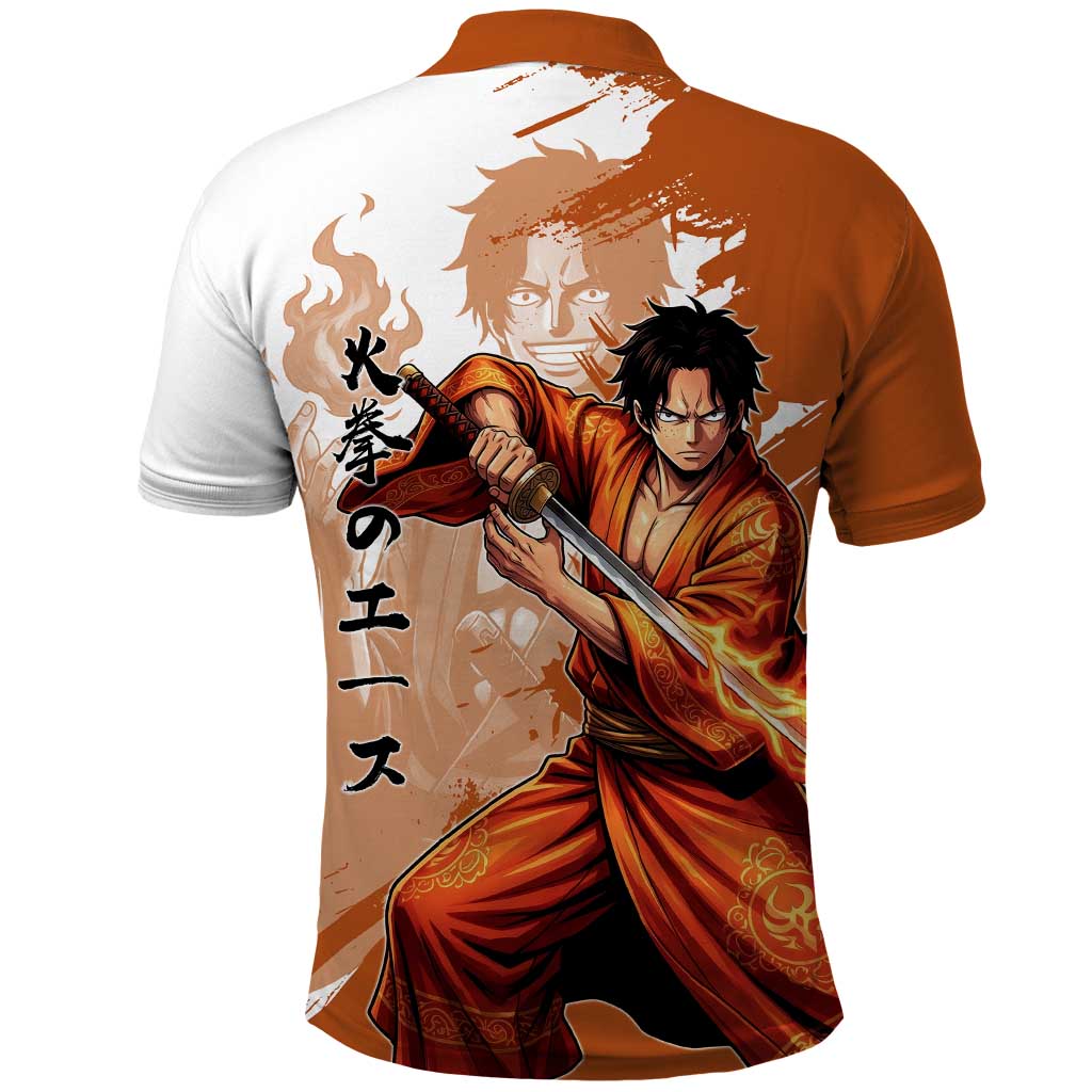 Wano Samurai Portgas D. Ace Polo Shirt Fiery One Piece Brush Art