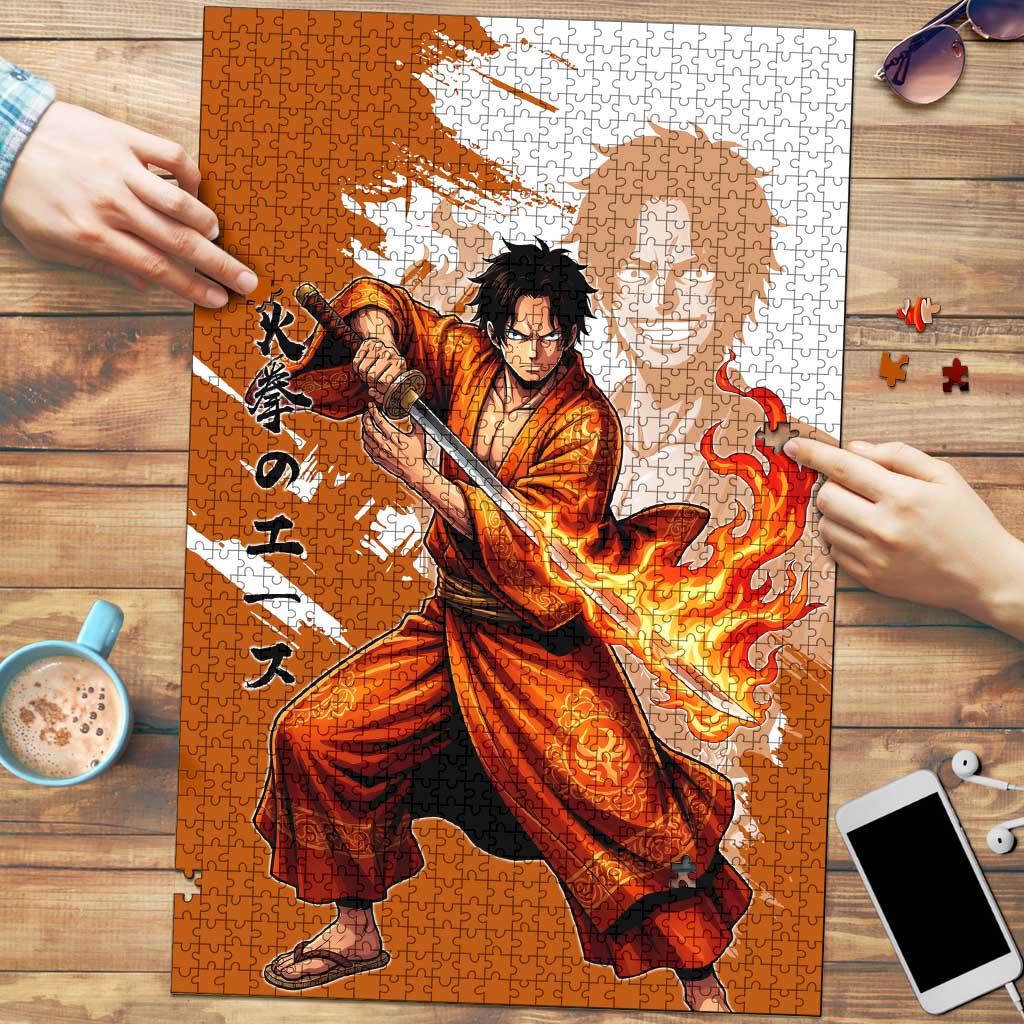 Wano Samurai Portgas D. Ace Puzzle Fiery One Piece Brush Art