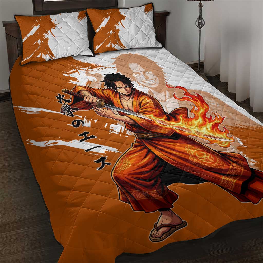 Wano Samurai Portgas D. Ace Quilt Bed Set Fiery One Piece Brush Art