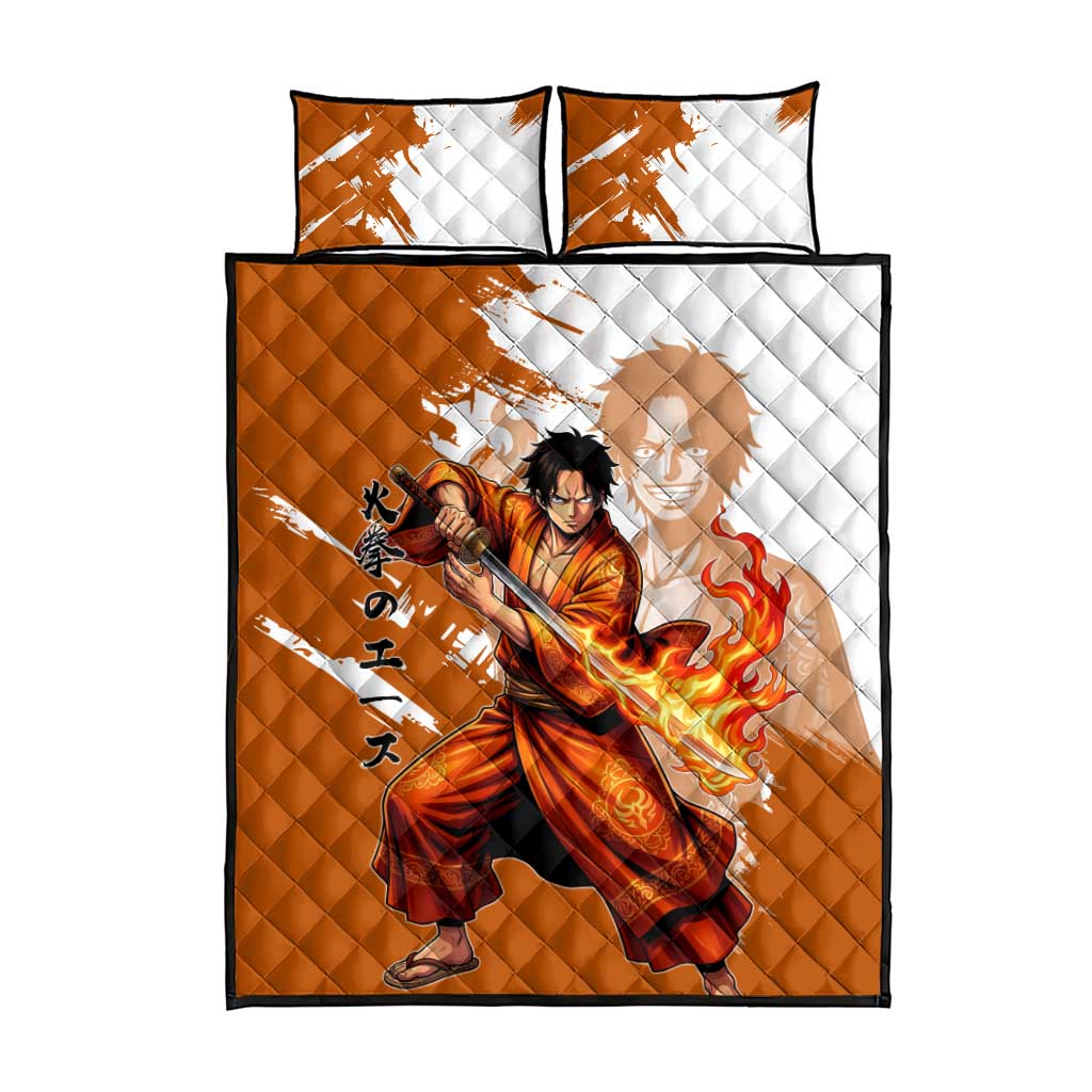 Wano Samurai Portgas D. Ace Quilt Bed Set Fiery One Piece Brush Art