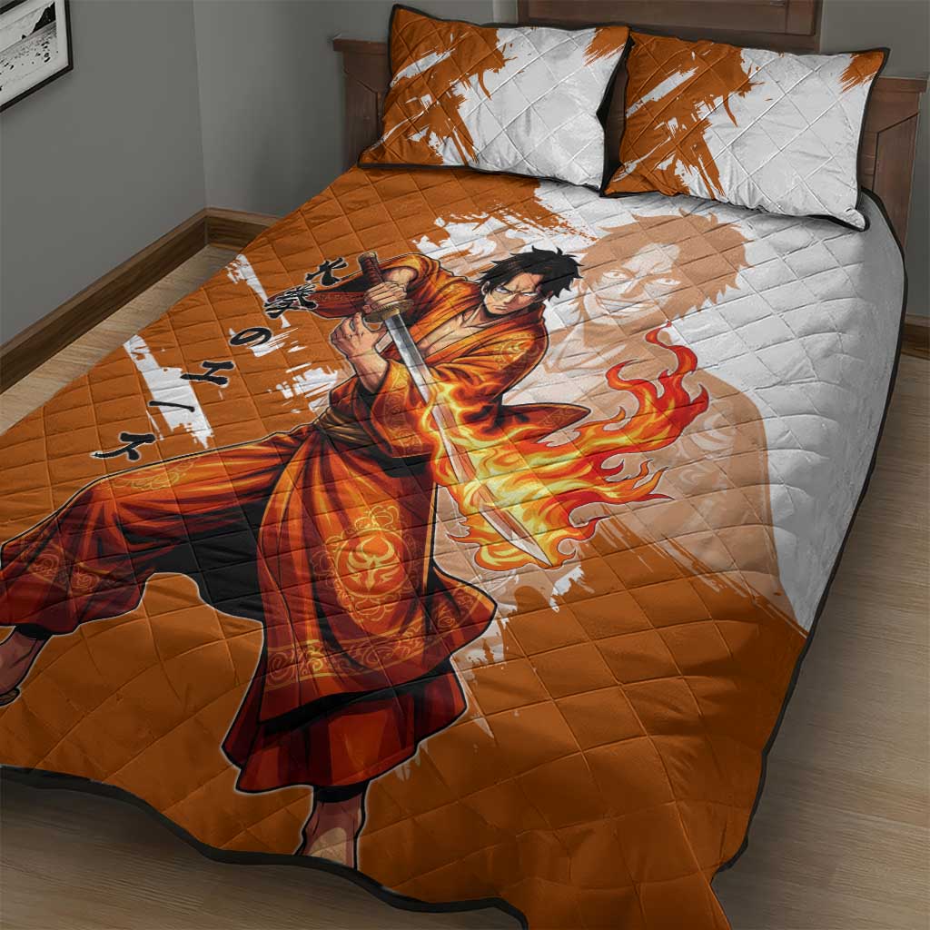 Wano Samurai Portgas D. Ace Quilt Bed Set Fiery One Piece Brush Art