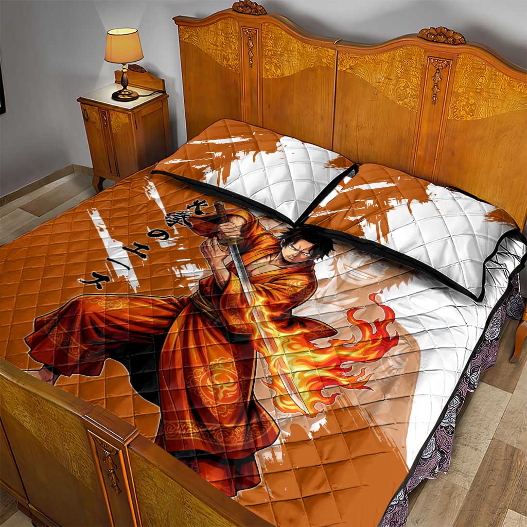 Wano Samurai Portgas D. Ace Quilt Bed Set Fiery One Piece Brush Art