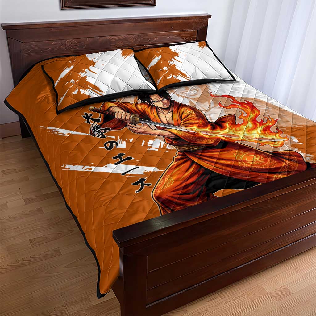 Wano Samurai Portgas D. Ace Quilt Bed Set Fiery One Piece Brush Art