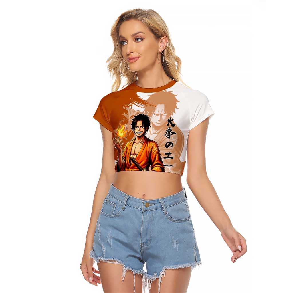 Wano Samurai Portgas D. Ace Raglan Cropped T Shirt Fiery One Piece Brush Art