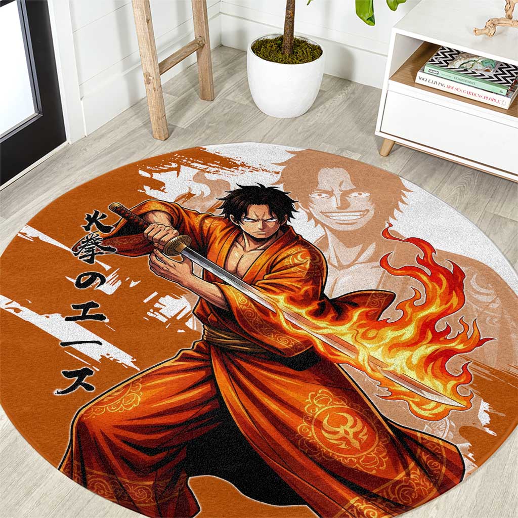 Wano Samurai Portgas D. Ace Round Carpet Fiery One Piece Brush Art