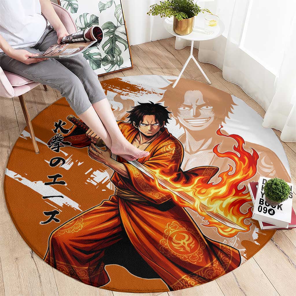 Wano Samurai Portgas D. Ace Round Carpet Fiery One Piece Brush Art