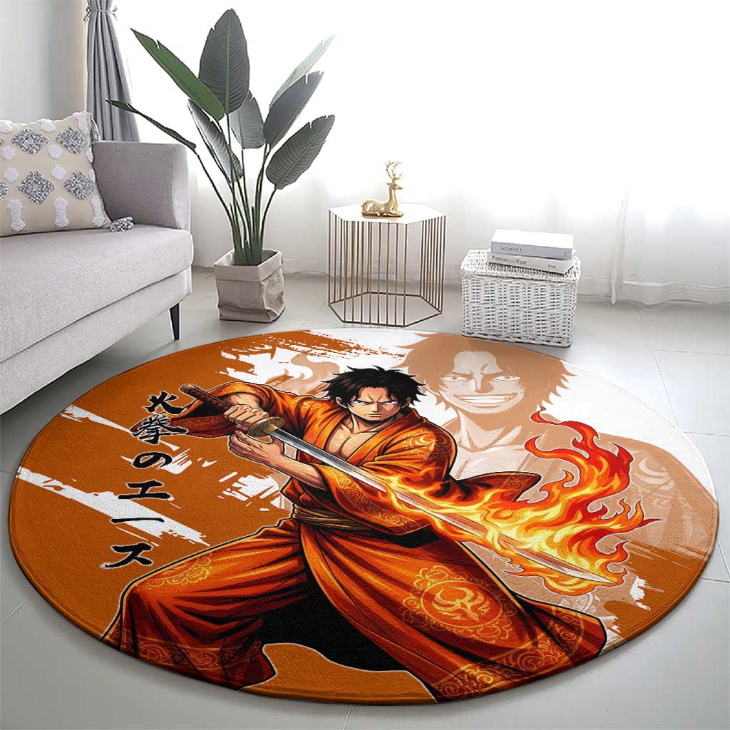 Wano Samurai Portgas D. Ace Round Carpet Fiery One Piece Brush Art