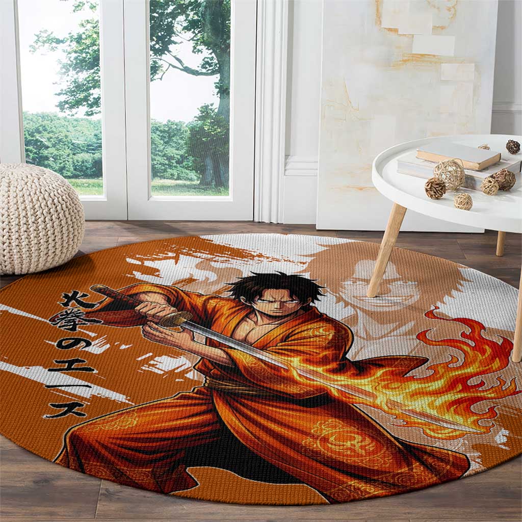 Wano Samurai Portgas D. Ace Round Carpet Fiery One Piece Brush Art