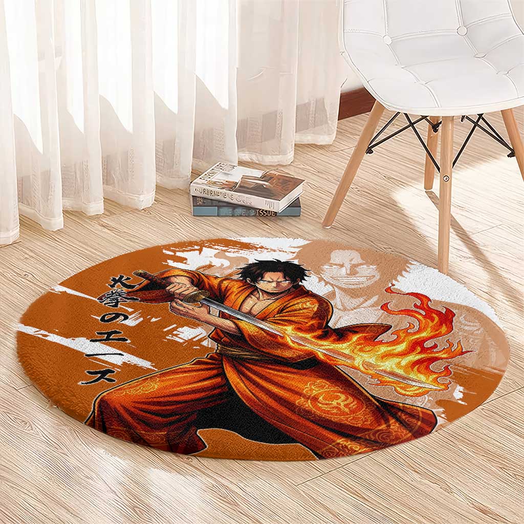 Wano Samurai Portgas D. Ace Round Carpet Fiery One Piece Brush Art
