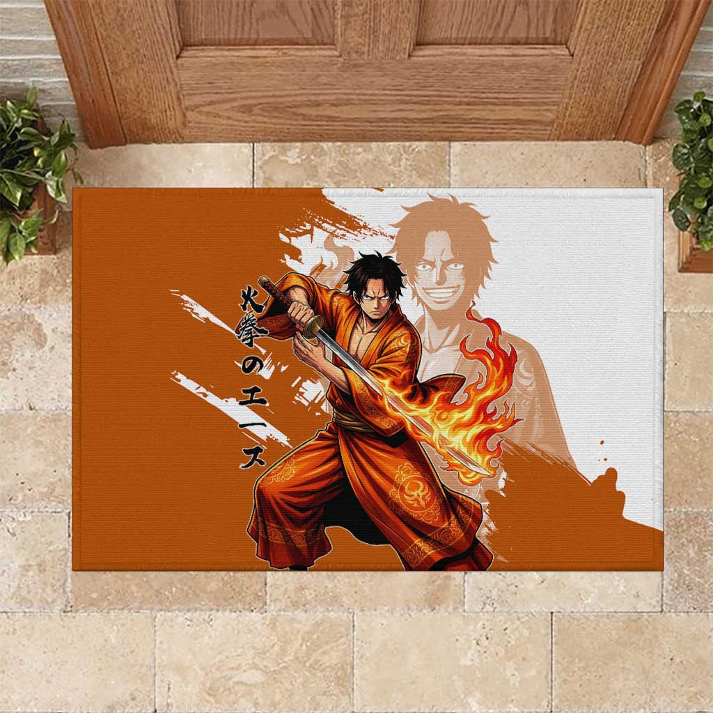 Wano Samurai Portgas D. Ace Rubber Doormat Fiery One Piece Brush Art