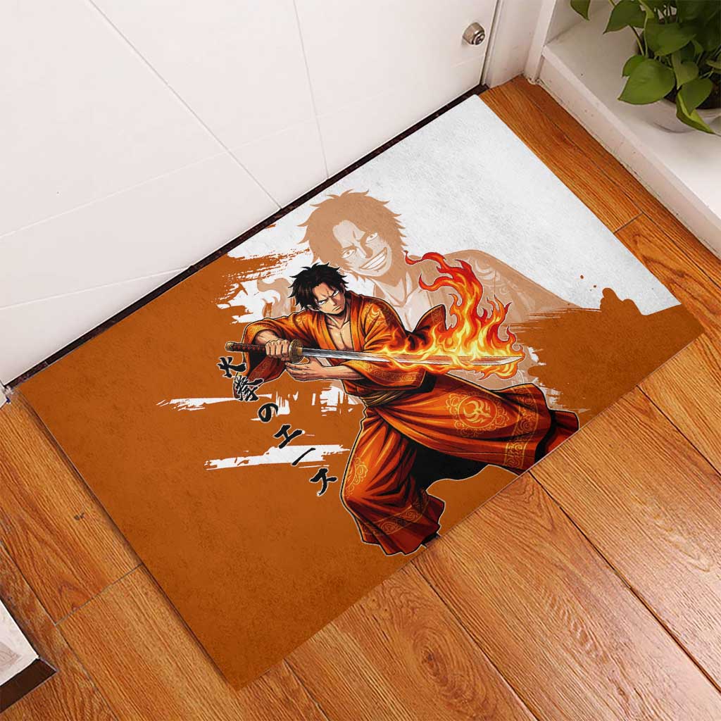 Wano Samurai Portgas D. Ace Rubber Doormat Fiery One Piece Brush Art
