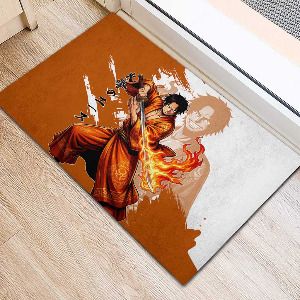 Wano Samurai Portgas D. Ace Rubber Doormat Fiery One Piece Brush Art