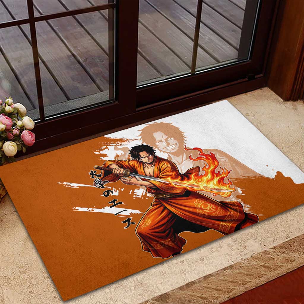 Wano Samurai Portgas D. Ace Rubber Doormat Fiery One Piece Brush Art