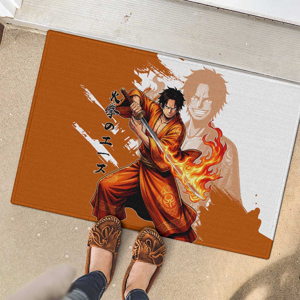 Wano Samurai Portgas D. Ace Rubber Doormat Fiery One Piece Brush Art