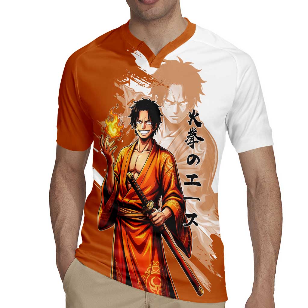 Wano Samurai Portgas D. Ace Rugby Jersey Fiery One Piece Brush Art