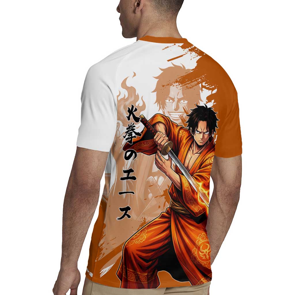 Wano Samurai Portgas D. Ace Rugby Jersey Fiery One Piece Brush Art