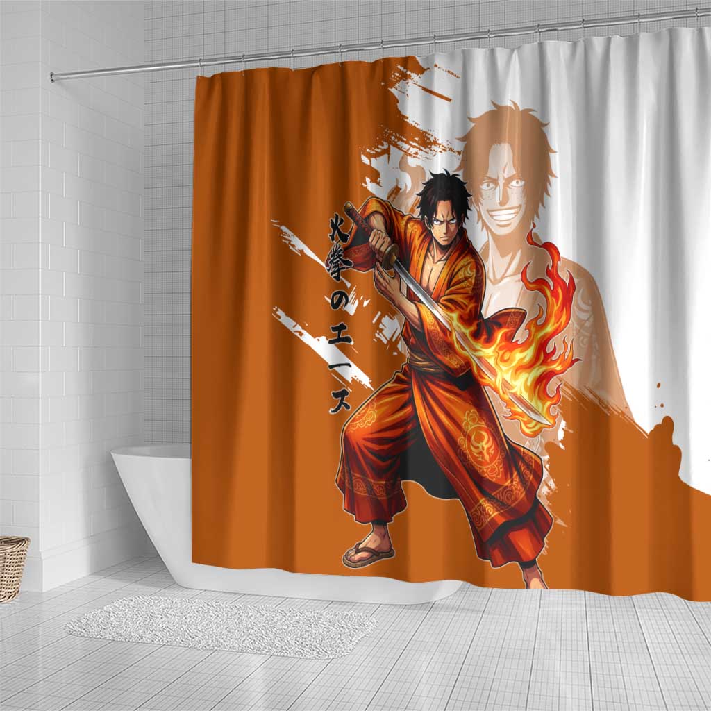 Wano Samurai Portgas D. Ace Shower Curtain Fiery One Piece Brush Art